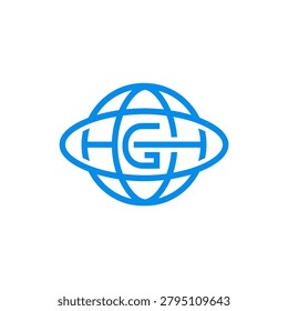 Professional blue globe logo design incorporating HGH letters within a spherical grid. Ideal for international logistics, telecommunications, or global technology companies.