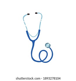 A professional blue stethoscope medical tool icon. Hand-drawn vector illustration isolated on background.