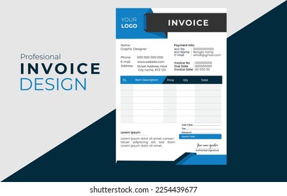Professional Blue Vector Business Invoice Template Design