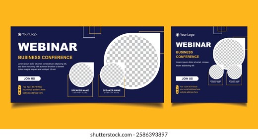 Professional blue and white business conference banner and social media post template design