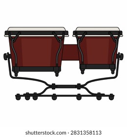 Professional bongo drums on a stand for percussion music performance.