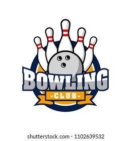 Professional bowling club badge logo design. Isolated sports association vector illustration