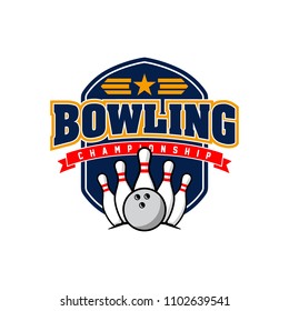 Professional bowling club badge logo design. Isolated sports association vector illustration