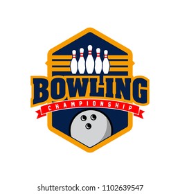 Professional bowling club badge logo design. Isolated sports association vector illustration