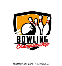 Professional bowling club badge logo design. Isolated sports association vector illustration