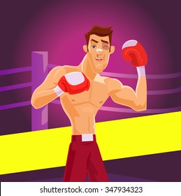 Professional boxer after fight. Vector cartoon illustration