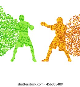 Professional boxer man fight match vector abstract background made of fragments