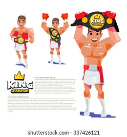 professional boxer show champion belt. winner concept. character design - vector illustration