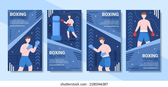 Professional Boxing Sport Social Media Stories Template Cartoon Background Vector Illustration