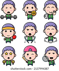 The professional boy with sport of the mascot bundle set of illustration