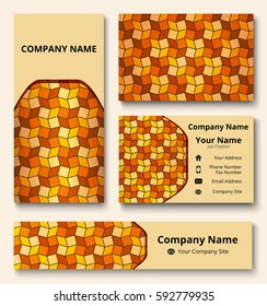 Professional branding design kit with decorative ornament of orange, brown, yellow and beige shades. Premium corporate identity template. Business stationery mock-up