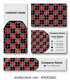 Professional branding design kit with decorative ornament of red, black, white, and gray shades. Premium corporate identity template. Business stationery mock-up