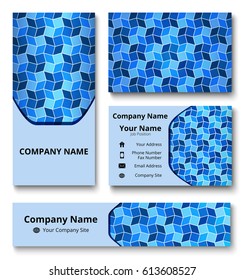 Professional branding design kit with decorative ornament of blue and white shades. Premium corporate identity template. Business stationery mock-up