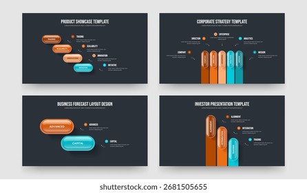 Professional Briefing Quatro Cinco Dois Três Etapas Diagrama Apresentação Design Vetor Ilustração Conjunto. Crescimento do produto 4 5 2 3 Opção Infográfico Slideshow Layout Bundle.