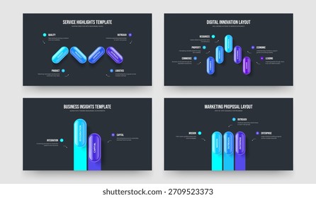 Professional Briefing Vier Fünf Zwei Drei-Optionen-Infografik-Foliendesign-Vektorgrafik-Illustration-Paket. Unternehmensstrategie 4 5 2 3 Schritt Diagramm Frame Template Collection.