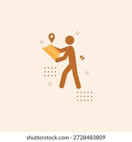 Un ícono profesional de Vector en tono marrón con un viajero estilizado sosteniendo un mapa con un pin de ubicación. Este diseño limpio y moderno es ideal para App de planificación de viajes, servicios de navegación, marca turística y gráficos con temas de exploración.