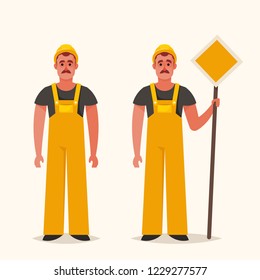 Professional Builder. Cartoon Style. Vector Illustration