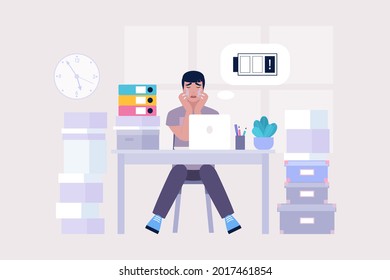 Concepto de agotamiento profesional. Llorando persona. Me siento mal. Ilustración vectorial en un estilo plano.