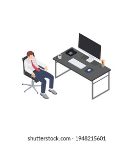 Professional burnout depression frustration isometric composition with business worker laid back vector illustration