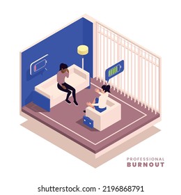 Professional burnout isometric syndrome with office person taking psychological consultation vector illustration