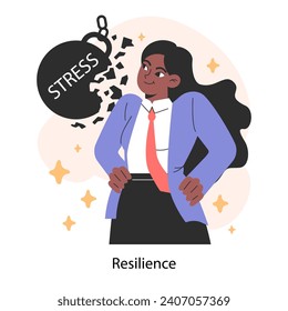 Professional burnout resilience. Young employee on fire at workplace. Office worker work-life disbalance, burning deadline and stress. Woman under job pressure. Flat vector illustration