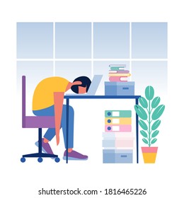 Professional burnout. Sleepy person. Feeling unwell. Vector illustration in a flat style.