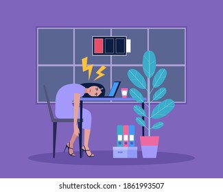 Professional burnout. Sleepy person. Feeling unwell. Vector illustration in a flat style.