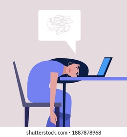 Professional burnout. Sleepy person. Feeling unwell. Vector illustration in a flat style.
