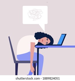 Professional burnout. Sleepy person. Feeling unwell. Vector illustration in a flat style.
