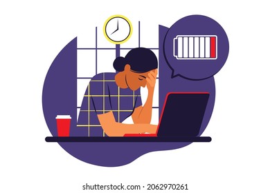 Professional Burnout Syndrome. Frustrated Worker, Mental Health Problems. Vector Illustration. Flat