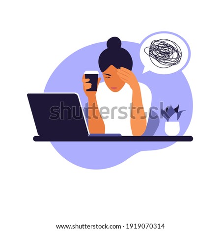 Professional burnout syndrome. Frustrated worker, mental health problems. Vector illustration in flat style.