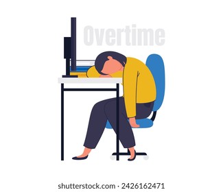 Professional burnout syndrome. Phsycological condition of a worker at office. Frustrated worker with mental health problems concept. Vector illustration in flat style.