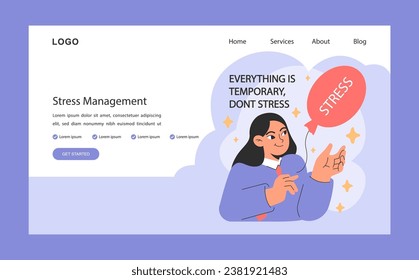 Professional burnout web banner or landing page. Young employee with stress management skill. Woman dealing with work stress or job pressure. Flat vector illustration