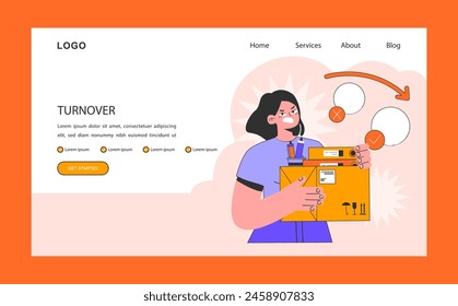 Professional burnout web banner or landing page. Turnover. Employee on fire at workplace. Work-life disbalance, burning deadline and stress. Woman under job pressure. Flat vector illustration