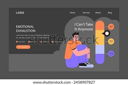 Professional burnout web banner or landing page dark or night mode. Emotional exhaustion. Office worker work-life disbalance, deadline and stress. Man under job pressure. Flat vector illustration
