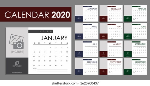 Professional business 2020 calendar table Free Vector template