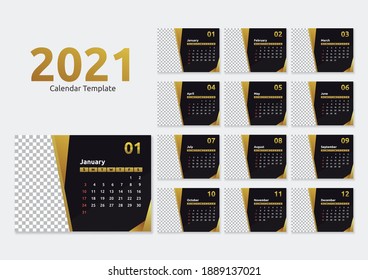 Professional business 2021 calendar template in golden geometric style