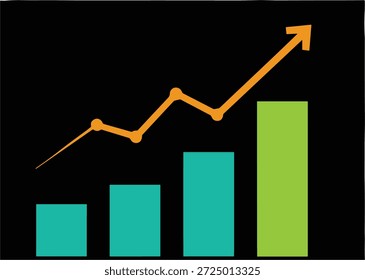 Professional business analytics dashboard featuring upward line graph and colorful bar charts for financial growth and corporate data analysis,