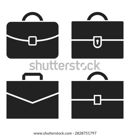 Professional business briefcase decorative elements set, minimalist solid style, corporate bags, office accessories, and luggage