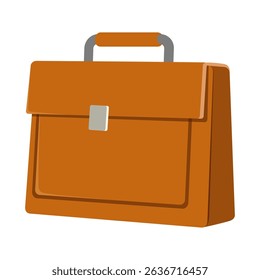 Professional Business Brown Leather Briefcase Illustration on a White Background