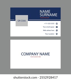 Professional business card  blue and white color scheme. Vector 