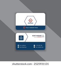 Professional Business Card Design With Blue and white color, modern business card vector template