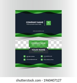 Professional business card design with green color and photo