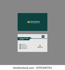 Professional Business Card Design Template in Dark Teal and White