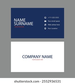 Professional  business card featuring a striking blue and white color scheme.Vector business card 