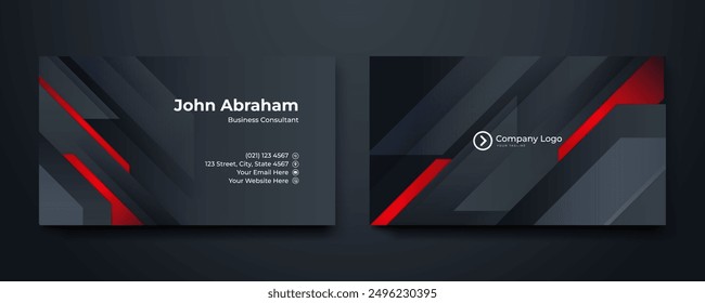 Professional Business card with red abstract design background.