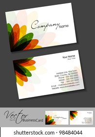 Professional business card set, template or visiting card set. Artistic, abstract floral design in yellow, red, green and orange colors, EPS 10 Vector illustration.