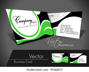 Professional business card set, template or visiting card. Artistic, abstract corporate look in green and black color, EPS 10 Vector illustration.