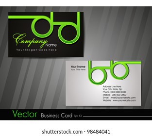 Professional business card set or visiting card set. Artistic, designer template card with funky look in green and black color, EPS 10 Vector illustration.