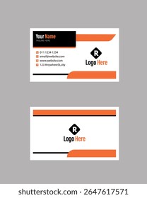 Modelo de cartão de visita profissional com layout moderno e design limpo. Inclui espaço para logotipo, nome, detalhes de contato e endereço. Perfeito para marcas pessoais, identidade corporativa e redes.